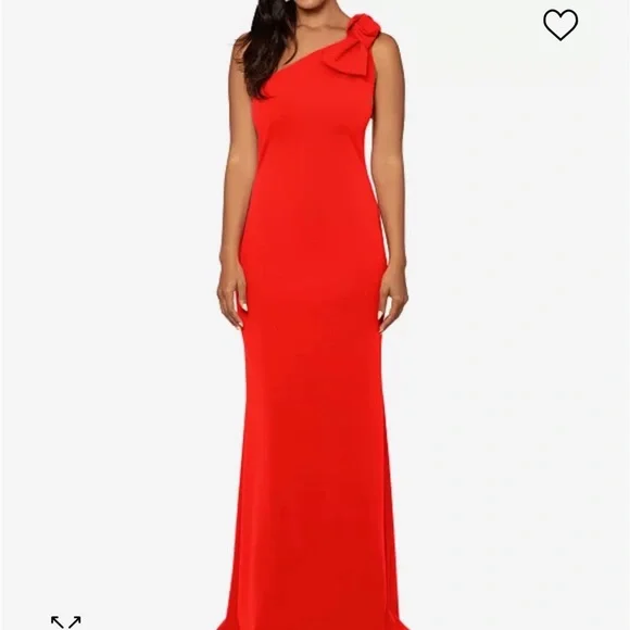 Betsy Adams Women s Bow Embellished One Shoulder Sleeveless Gown